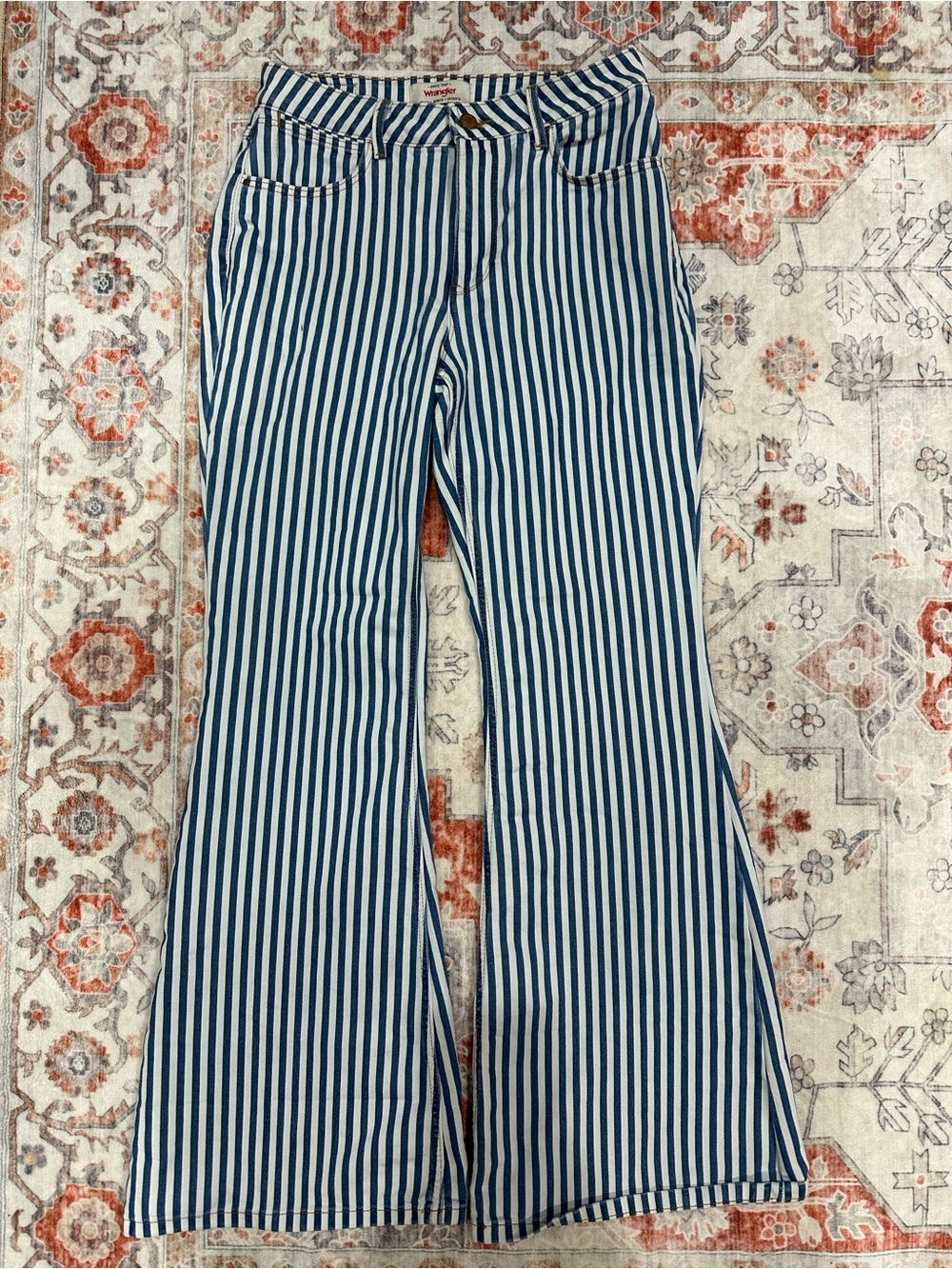 Wrangler Blue and White Striped Boot Cut Jeans